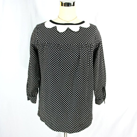 Vintage Dune Deck Polka Dot Back Button Scallop Babydoll Top 1960s Maternity M L - Picture 1 of 8
